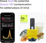Radiacode 102 nuclear detector showing GPS mapping interface on smartphone