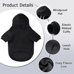 Black fleece pet sweatshirt with functional hood and convenient back pocket