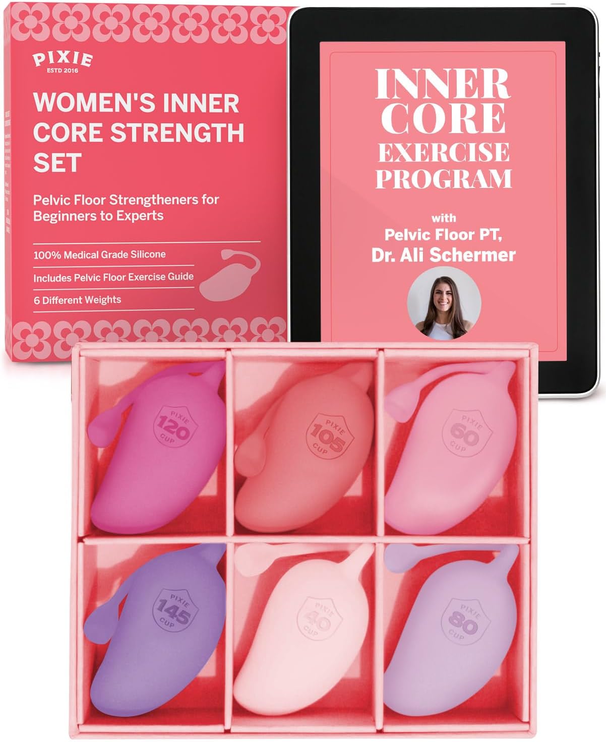 Pixie Inner Core Wellness & Strength Training for Feminine Care – Women’s Core Strength Set – Set of 6 – Includes Easy-to-Read Guide & Exercises for Beginners & Advanced (Blush) - Image 1