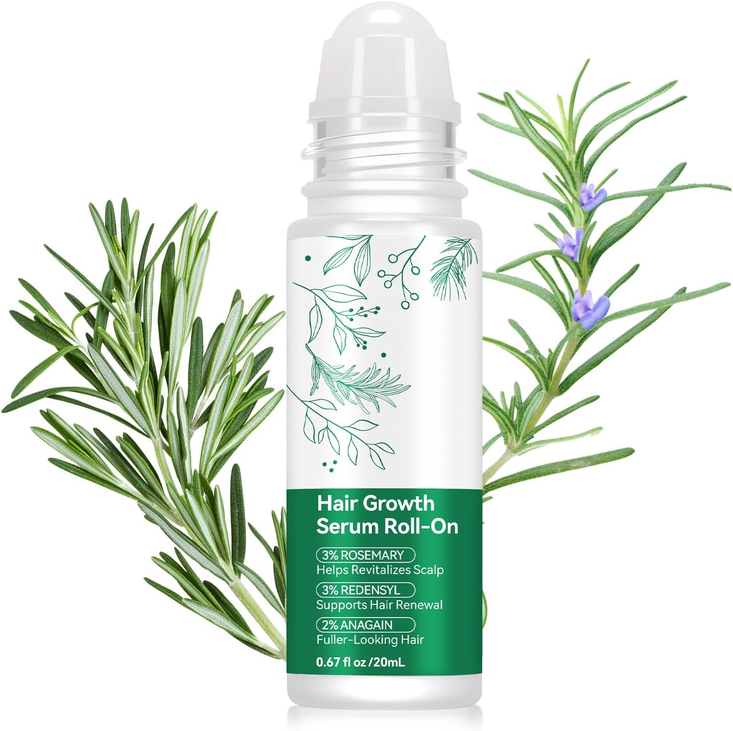 Drumstone rosemary hair growth serum roll on front view showing packaging