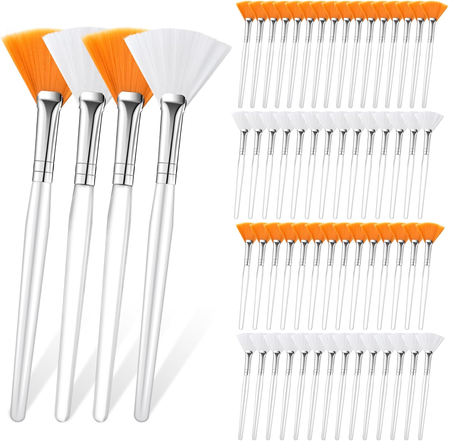 Supkiir fan facial brush set front view showing orange and white mask applicators for flawless skincare routine.