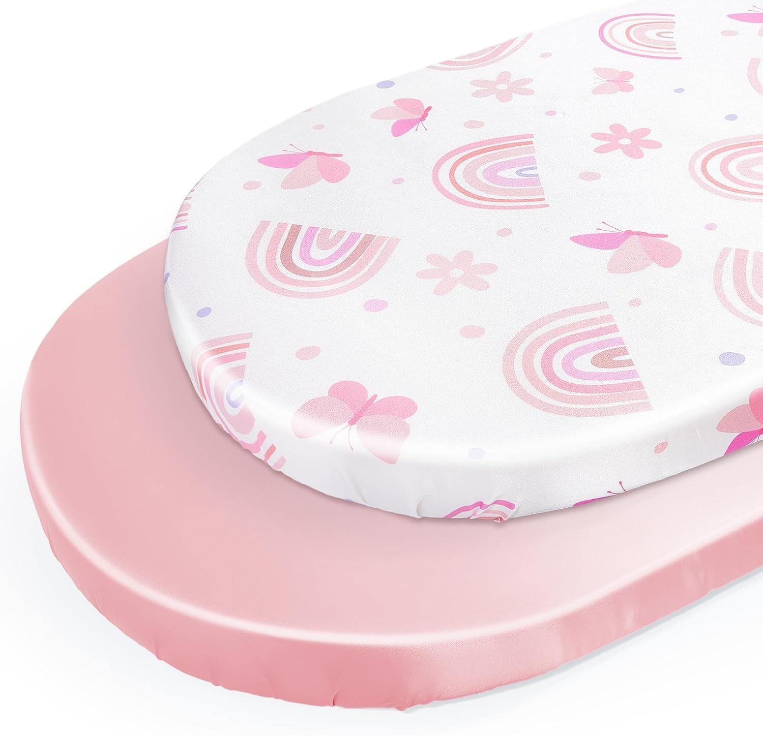 Unicorn Castle satin bassinet sheets set front view