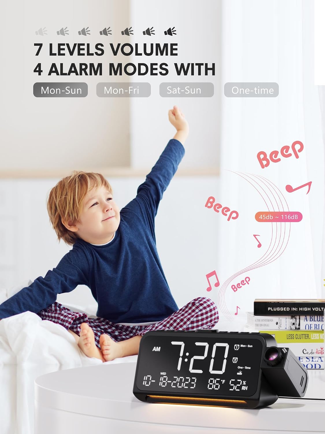 Mesqool projection alarm clock USB and Type-C charging ports