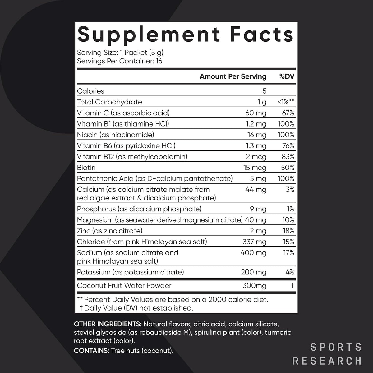 Sports Research Hydrate Electrolyte powder packets 16 count box