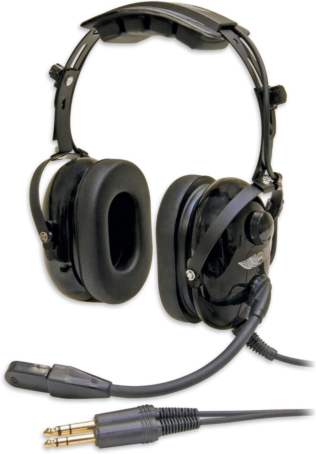 ASA HS-1 aviation headset front view showing earcups and microphone boom