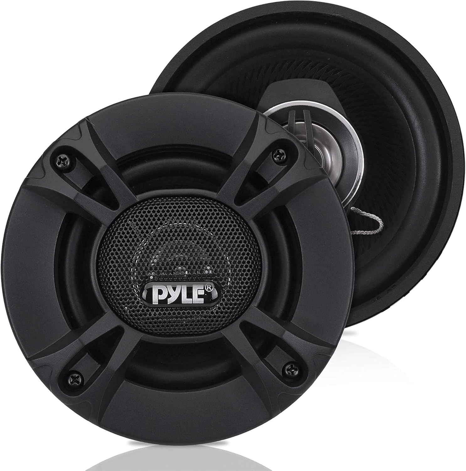 Pyle 2-Way Universal Car Stereo Speakers front view featuring black poly injection cone