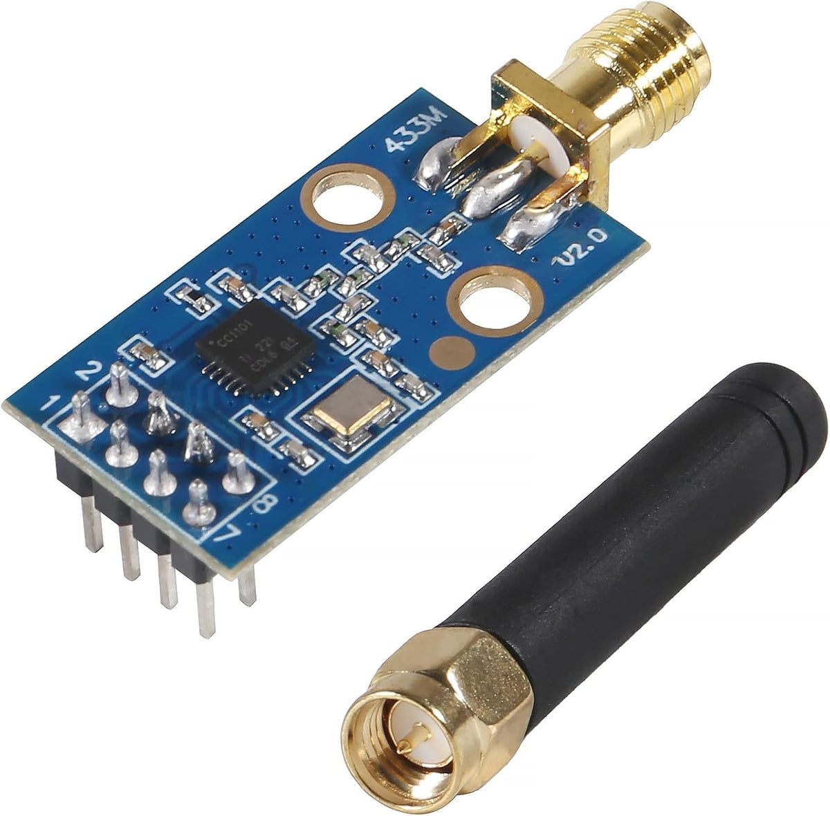 Aoicrie CC1101 Wireless Transceiver Module front view with SMA antenna