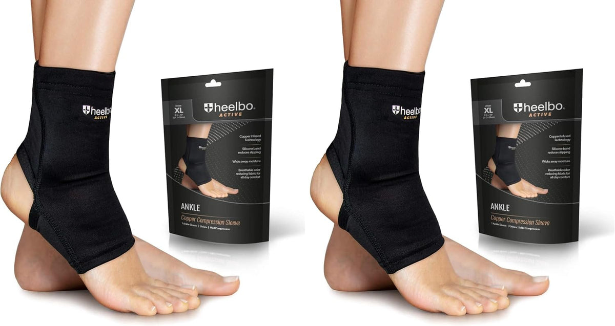 Heelbo Ankle Compression Sleeve and Compression Sock Made with Copper Infused Fibers and Breathable Fabric for Planter Fasciitis, Achilles Tendonitis or Arch Support, Black, Medium - Image 12