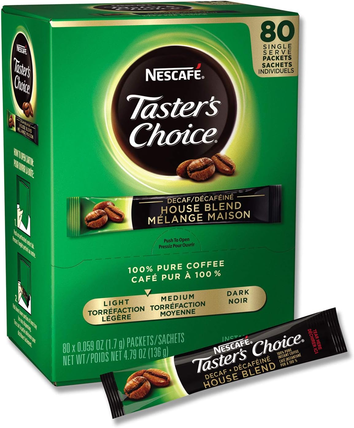 Nescafe decaf instant coffee travel friendly packet close up