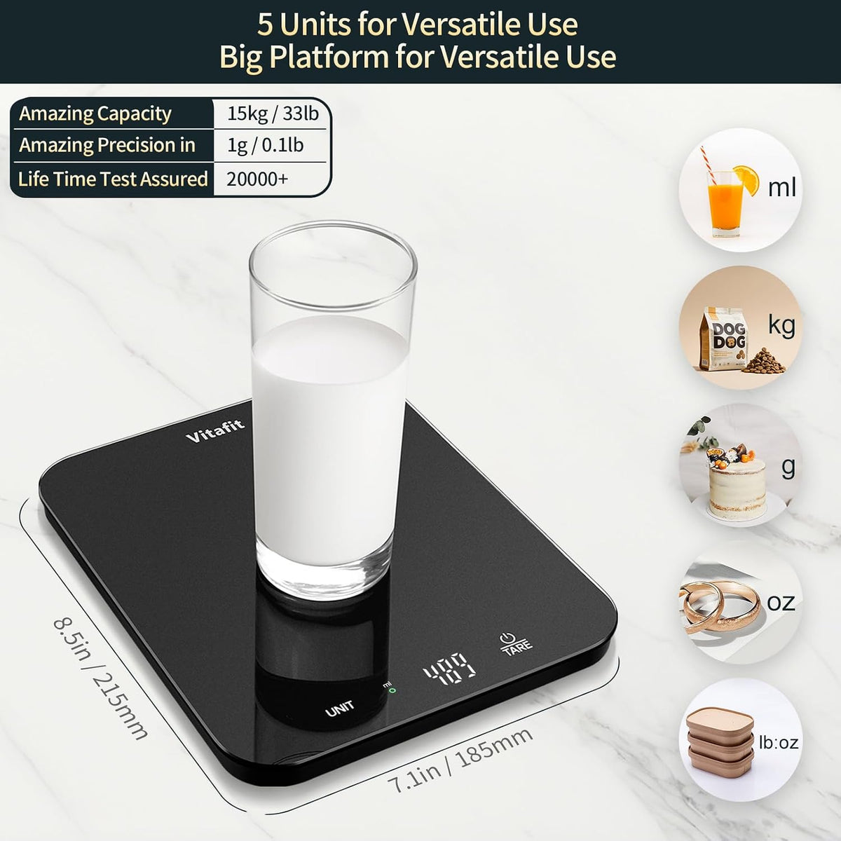Vitafit digital food scale glass platform surface close up