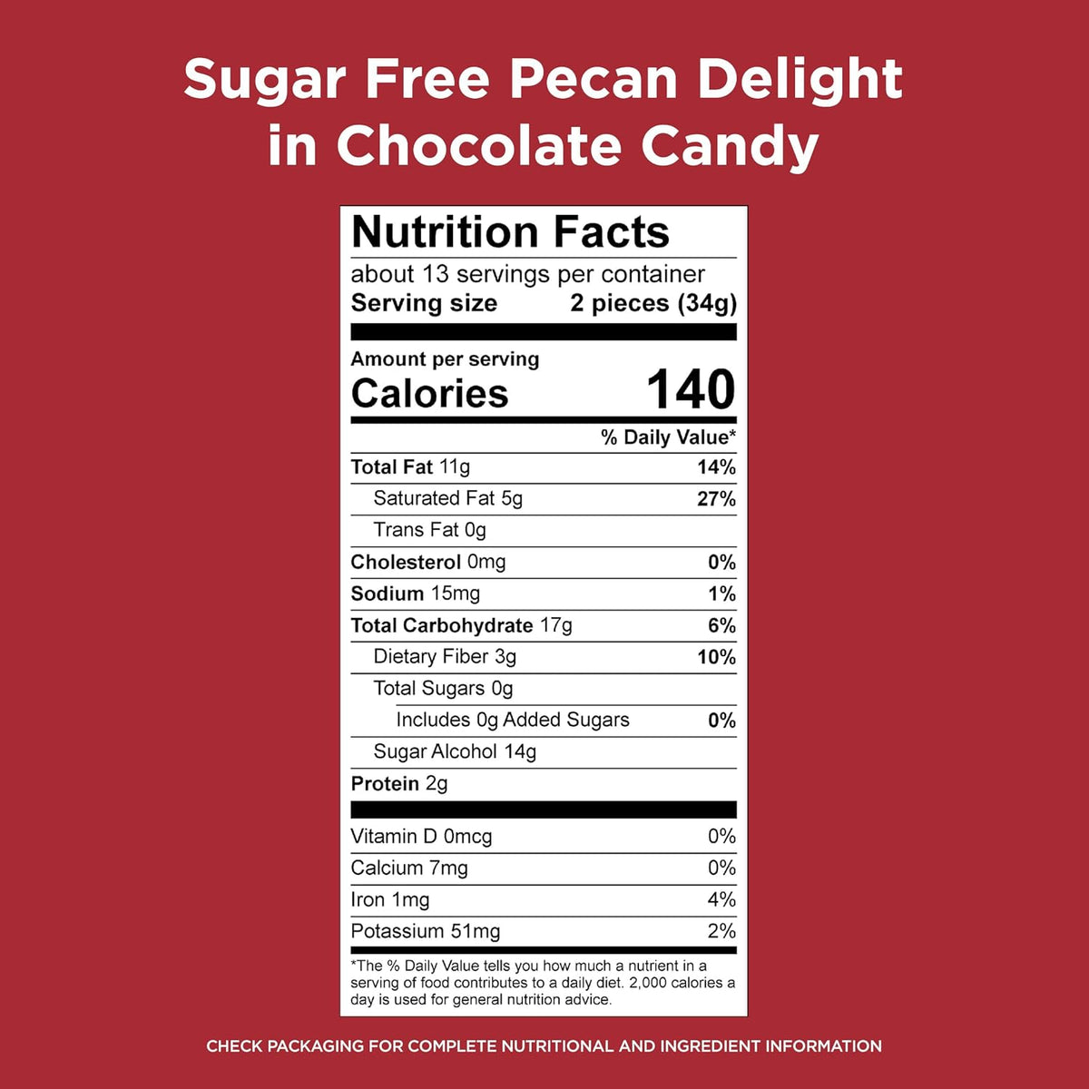 Individually wrapped zero sugar chocolate pecan delights scattered out of a bag