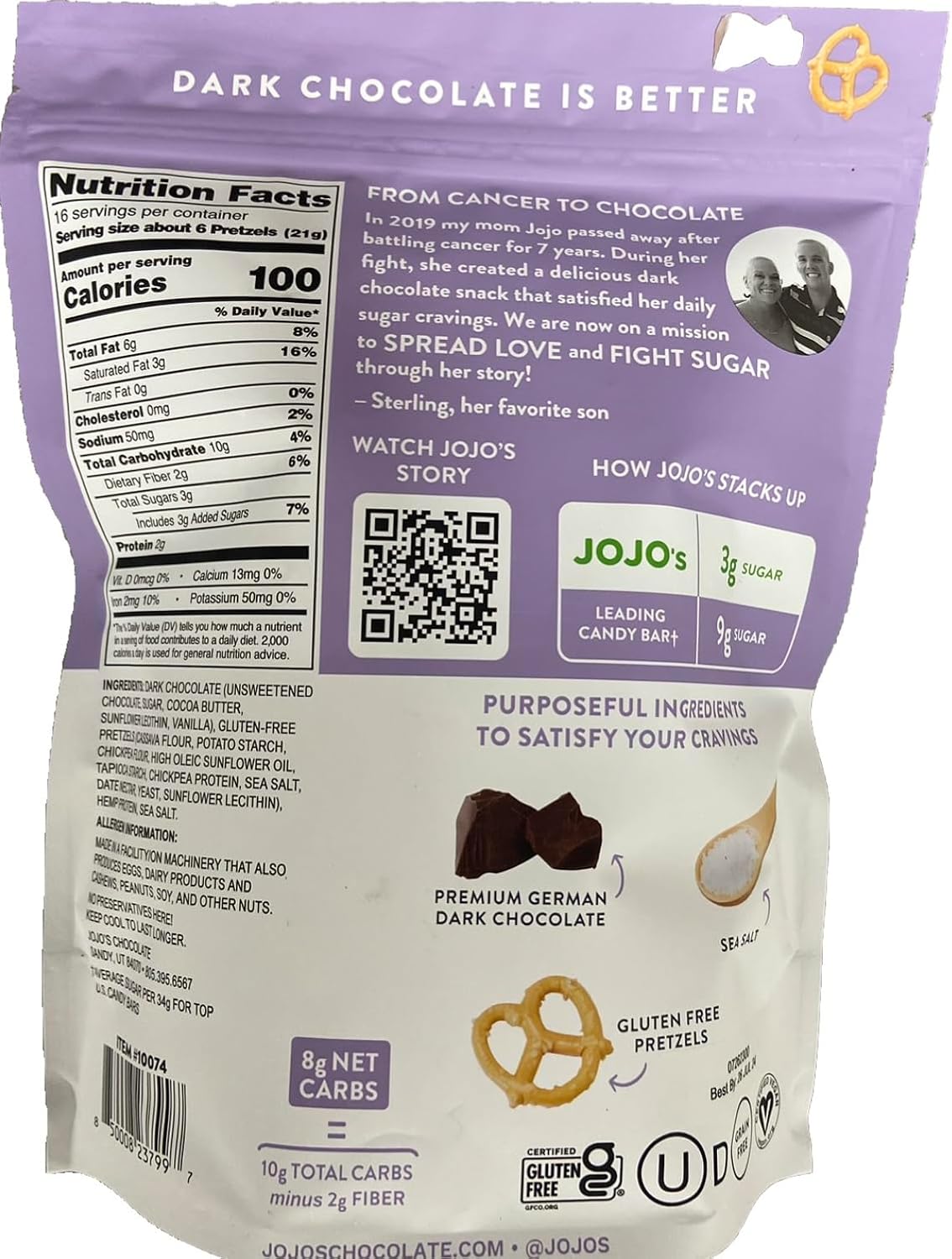 Close up of gourmet dark chocolate covered gluten-free pretzels