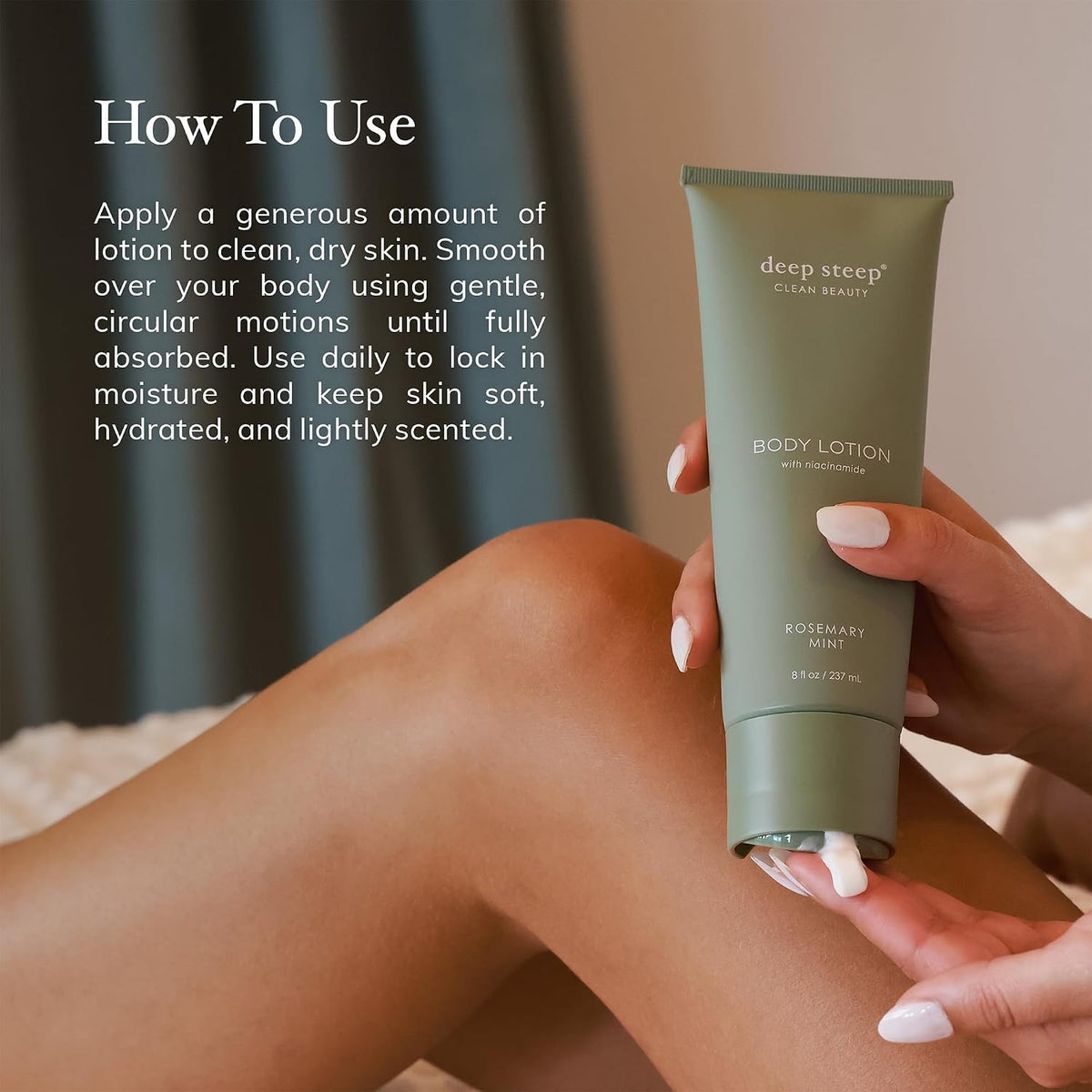 Deep Steep lavender vanilla lotion application on skin