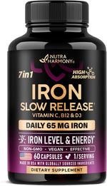 Iron Supplement for Women - Iron 65mg (Ferrous Sulfate 325mg) - 120 Caps | Iron Level & Energy Support - Vitamins C, D3, B6, B12 & Folate - Stomach Friendly, Slow Release, Bioavailable, 120-Day Supply - Image 10