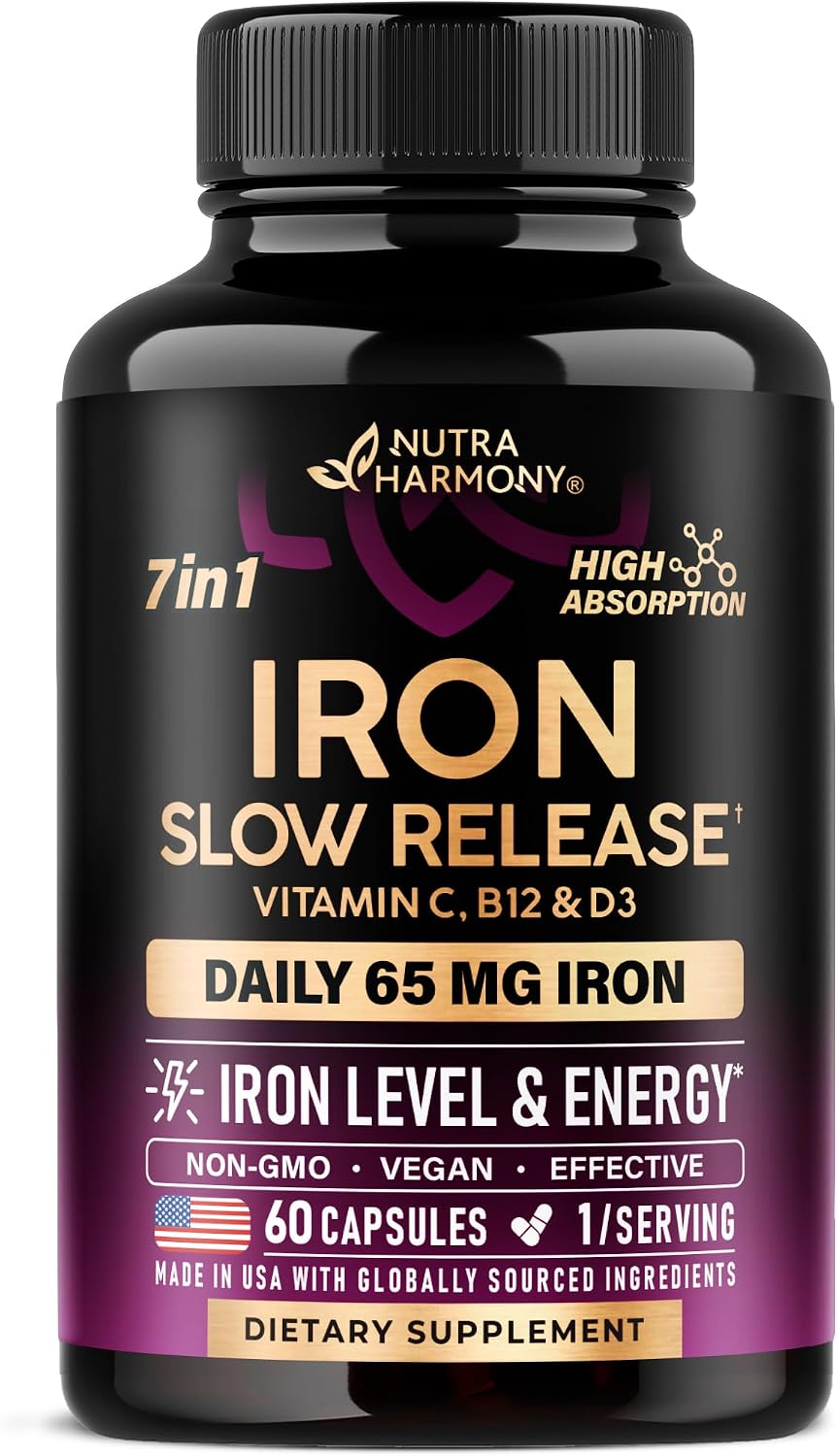 Iron Supplement for Women - Iron 65mg (Ferrous Sulfate 325mg) - 120 Caps | Iron Level & Energy Support - Vitamins C, D3, B6, B12 & Folate - Stomach Friendly, Slow Release, Bioavailable, 120-Day Supply - Image 10