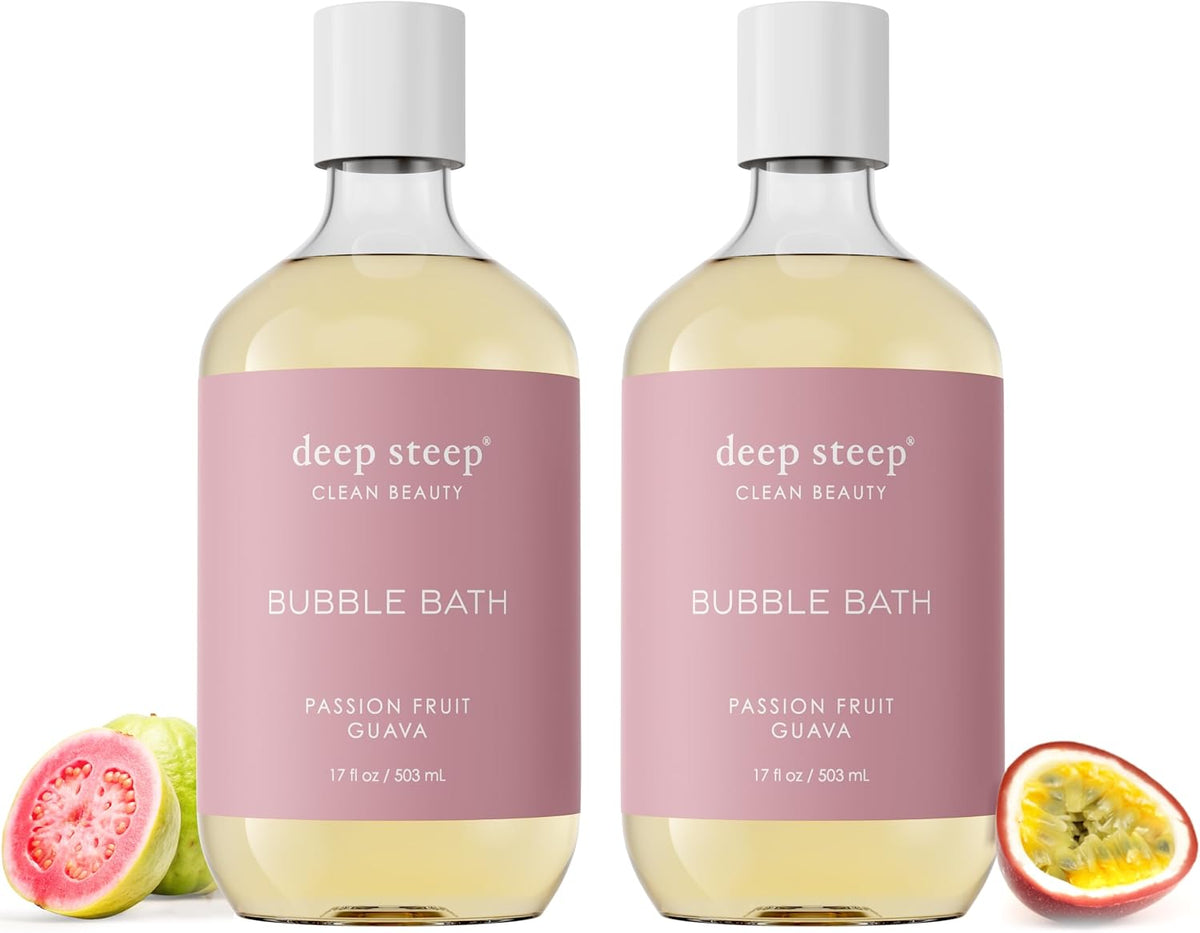 Deep Steep bubble bath passion fruit guava front view bottle