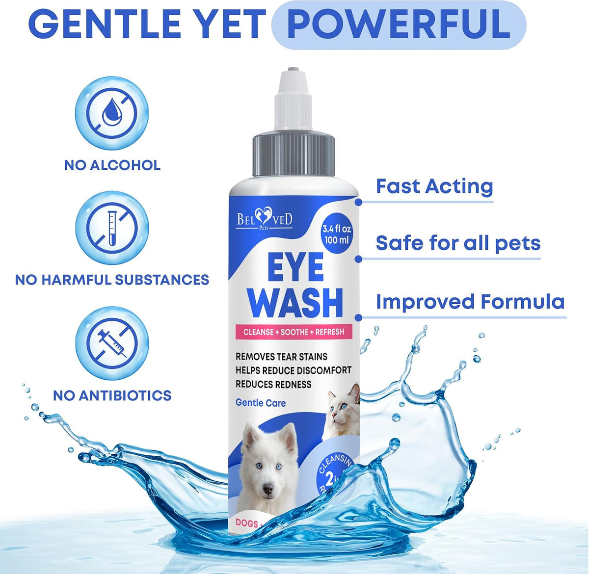 Veterinary formula dog eye rinse containing silver and panthenol for allergy soothing.