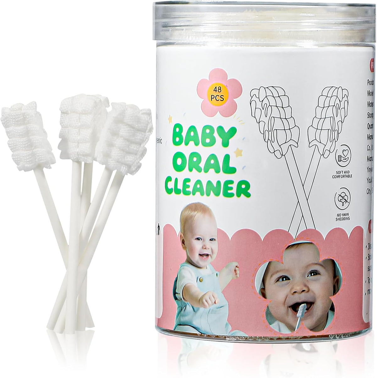 VUXHUAR Baby Tongue Cleaner front view of retail box showing forty eight count packaging