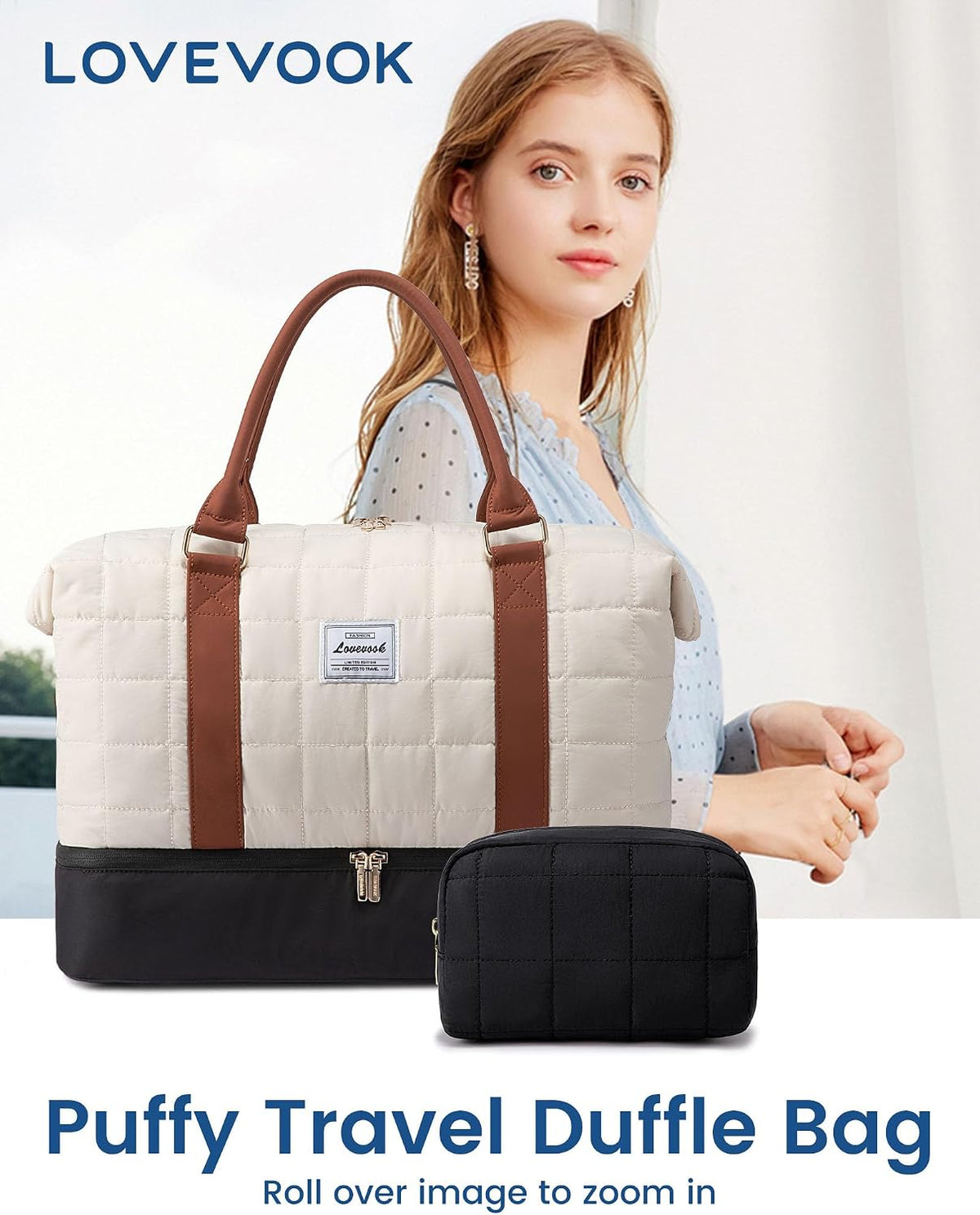 LOVEVOOK puffer duffle bag styled for lifestyle travel