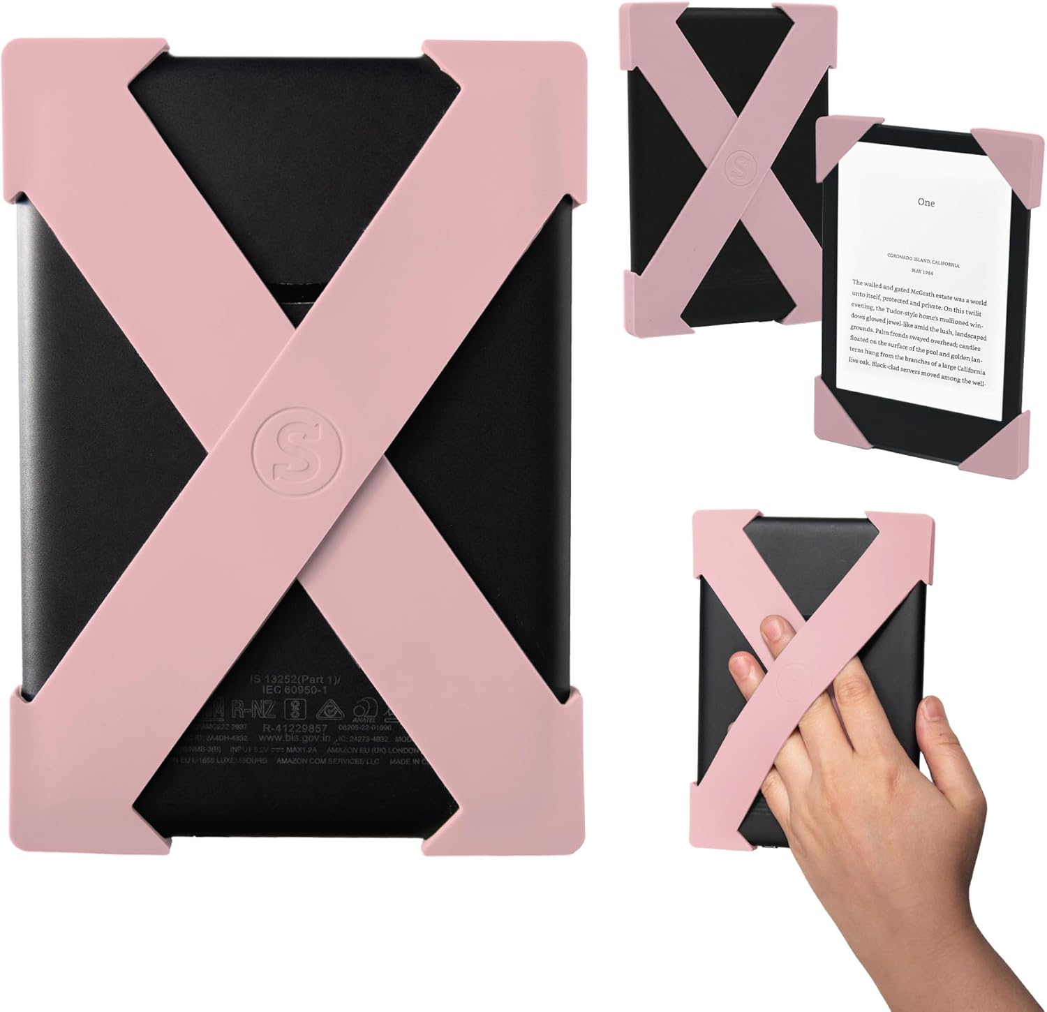 Strapsicle Silicone Hand Strap Blush front view for Kindle Paperwhite