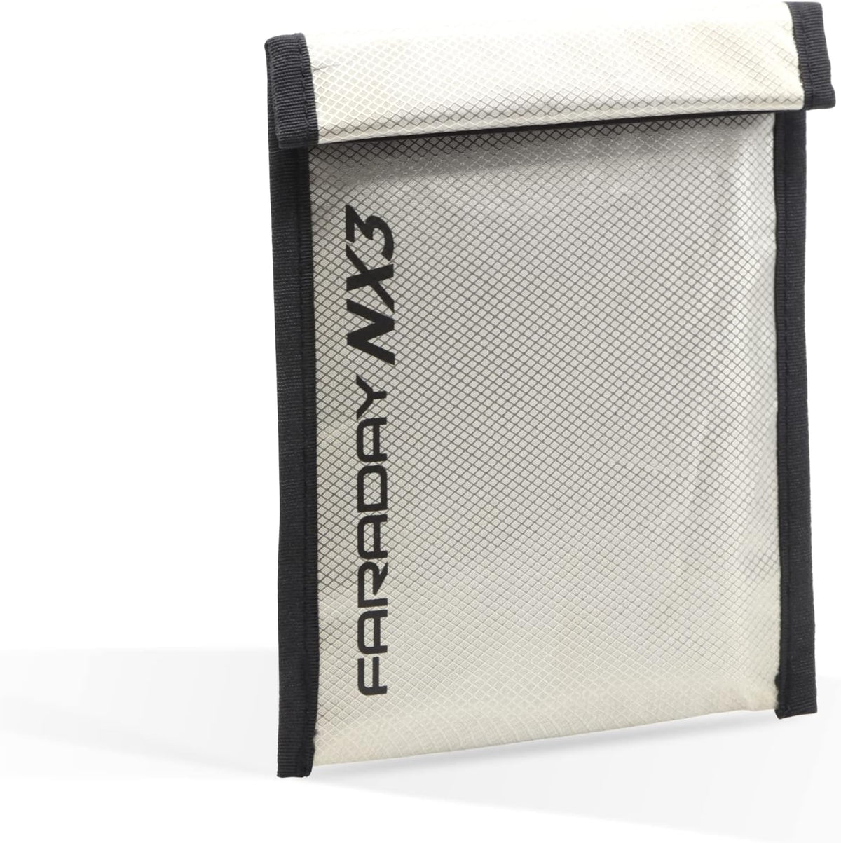 Faraday Defense NX3 triple layer cyber fabric faraday bag front view showing premium black shielding material