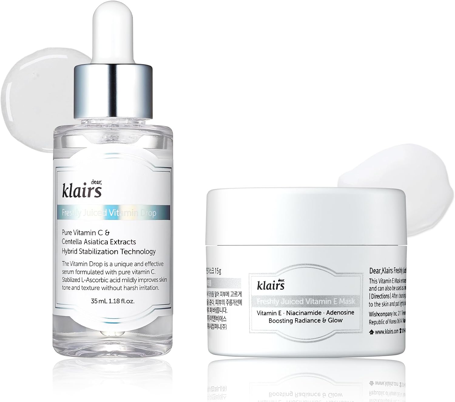 DearKlairs Freshly Juiced Vitamin C Drop and E Mask Mini Set front view showing authentic product packaging.