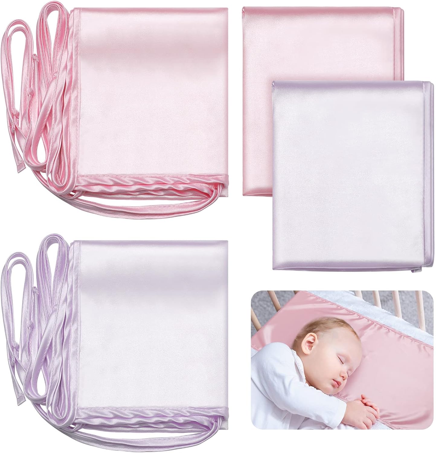 Hosuly 2 piece satin bassinet sheet set in pink and purple
