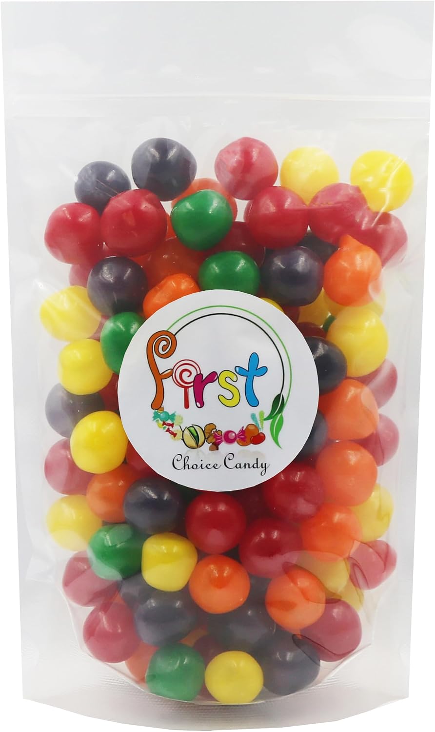 Assorted fruit sours chewy candy balls close up colorful mix