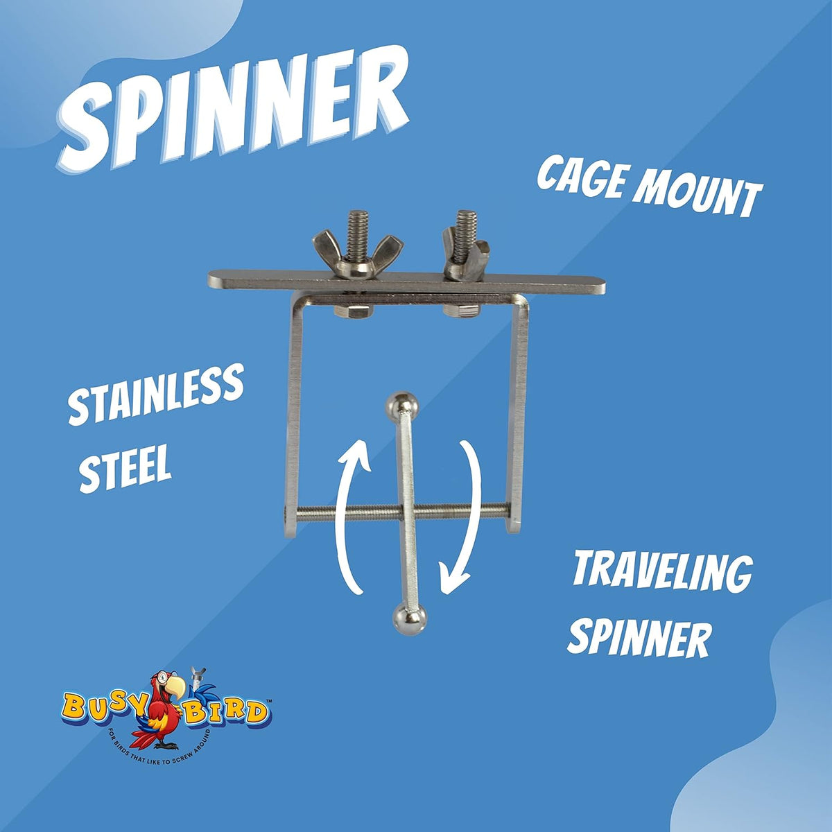 Indestructible bird puzzle showing the traveling metal bar mechanism for heavy chewing parrots.