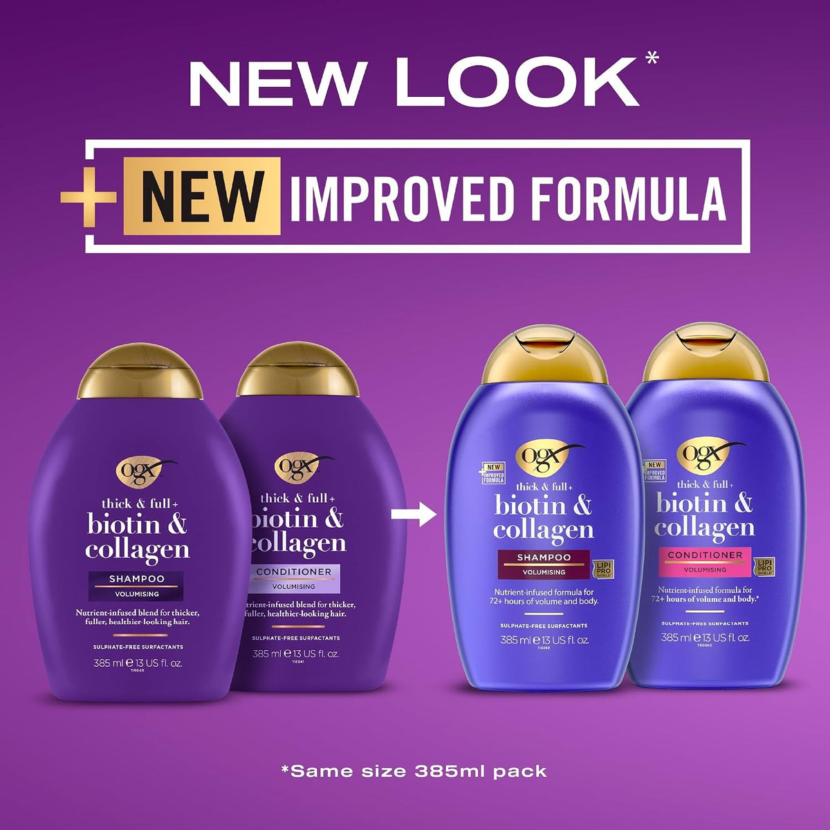 OGX hair conditioner pump and purple bottle cap detail