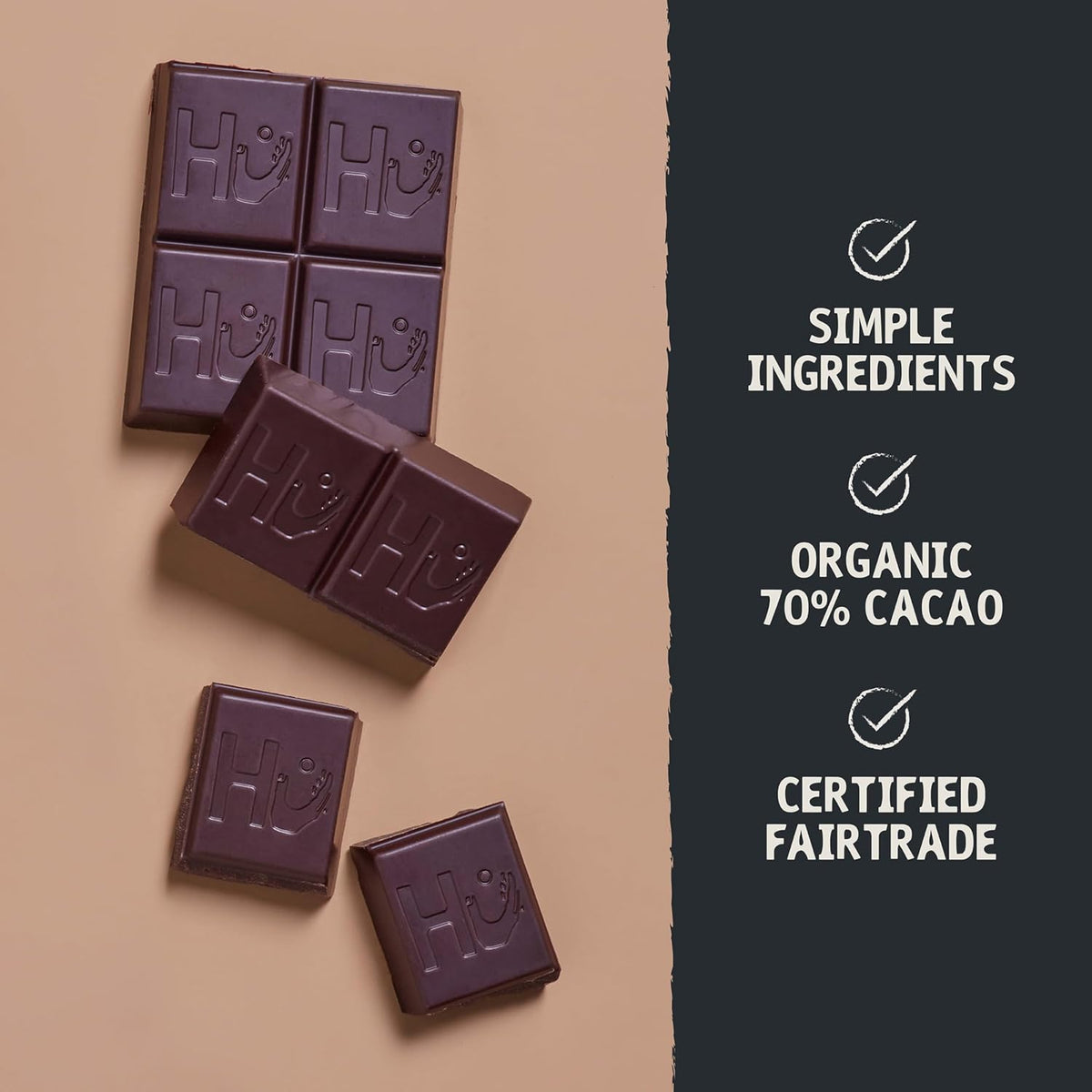 Hu Salty Dark Chocolate clean label ingredients showing cacao and coconut sugar