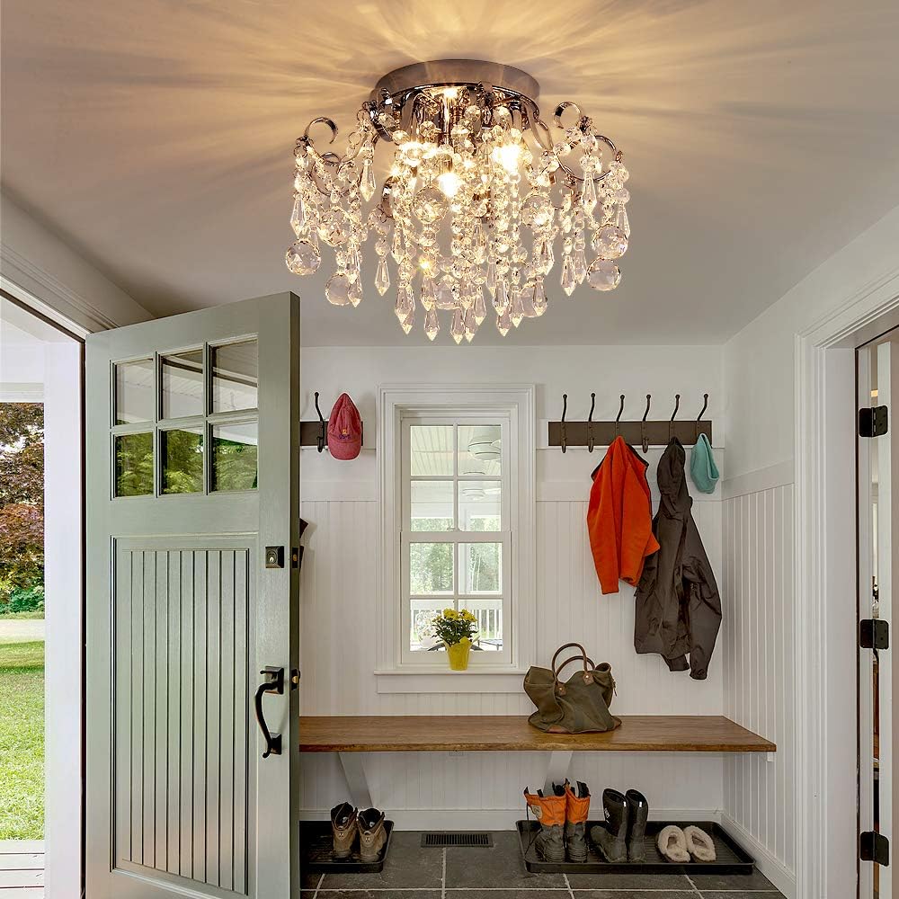 Q&S 3 light crystal chandelier mounted in hallway