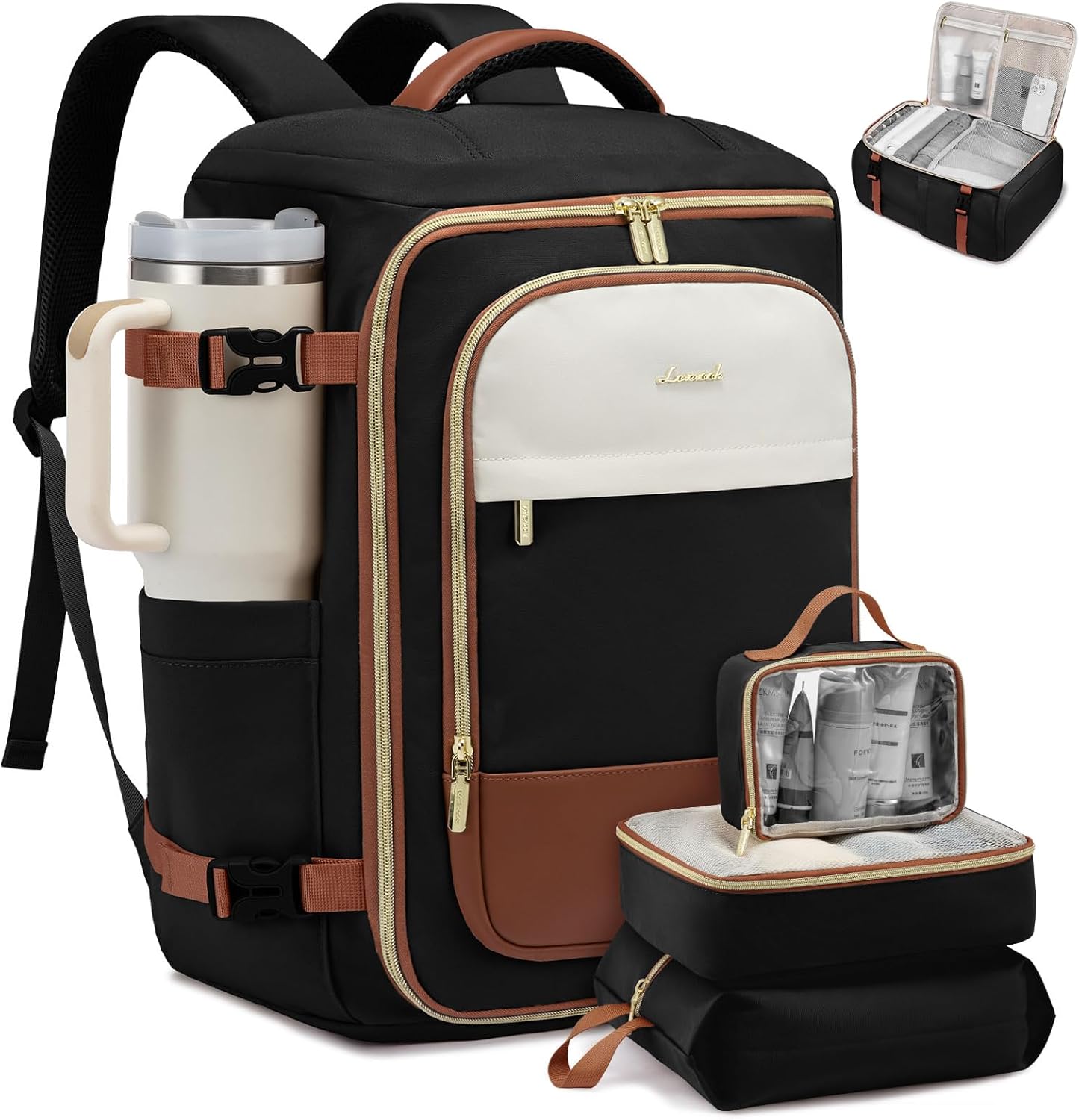 LOVEVOOK 40L Travel Backpack front view in black showing sleek water-resistant exterior