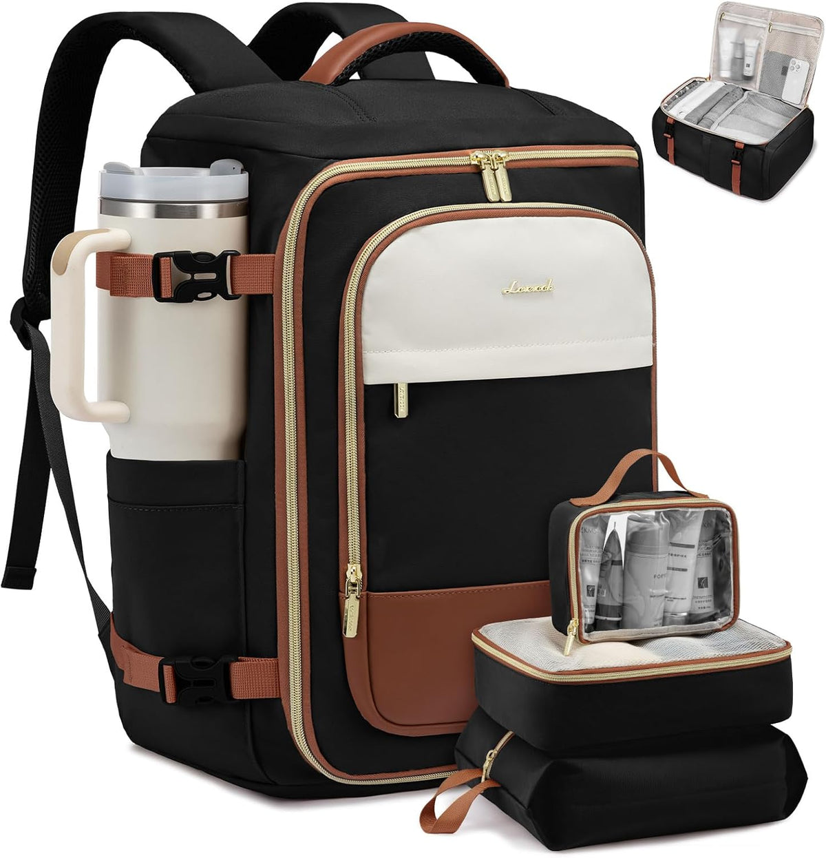 LOVEVOOK 40L Travel Backpack front view in black showing sleek water-resistant exterior