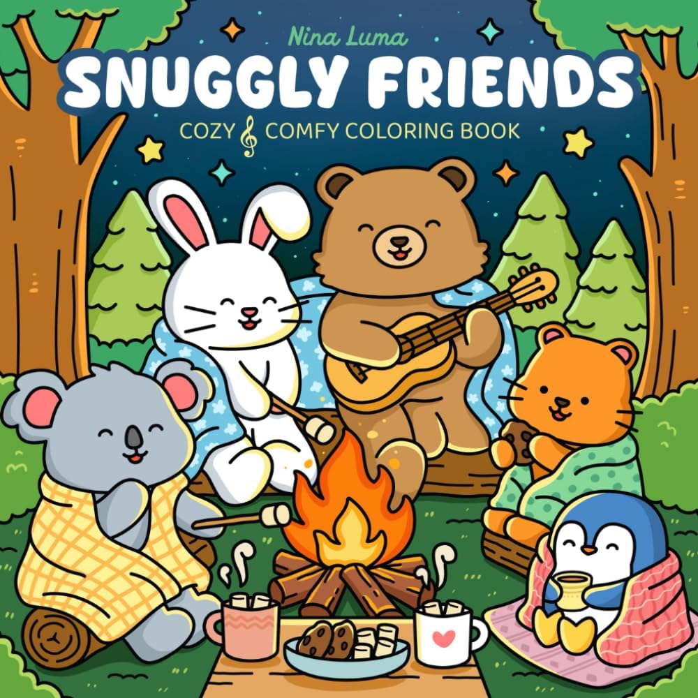 Snuggly Friends: Cute Coloring Book for Adults and Teens with Cozy Fuzzy Animals in Hygge Moments for Relaxation, with Exclusive Music for a Complete ... Experience (Snuggly Friends Coloring Series) - Image 1