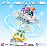 User operating Giinova AI translation glasses via smartphone app