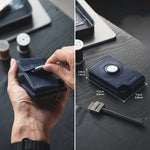 VULKIT contemporary navy wallet angled perspective showing leather texture