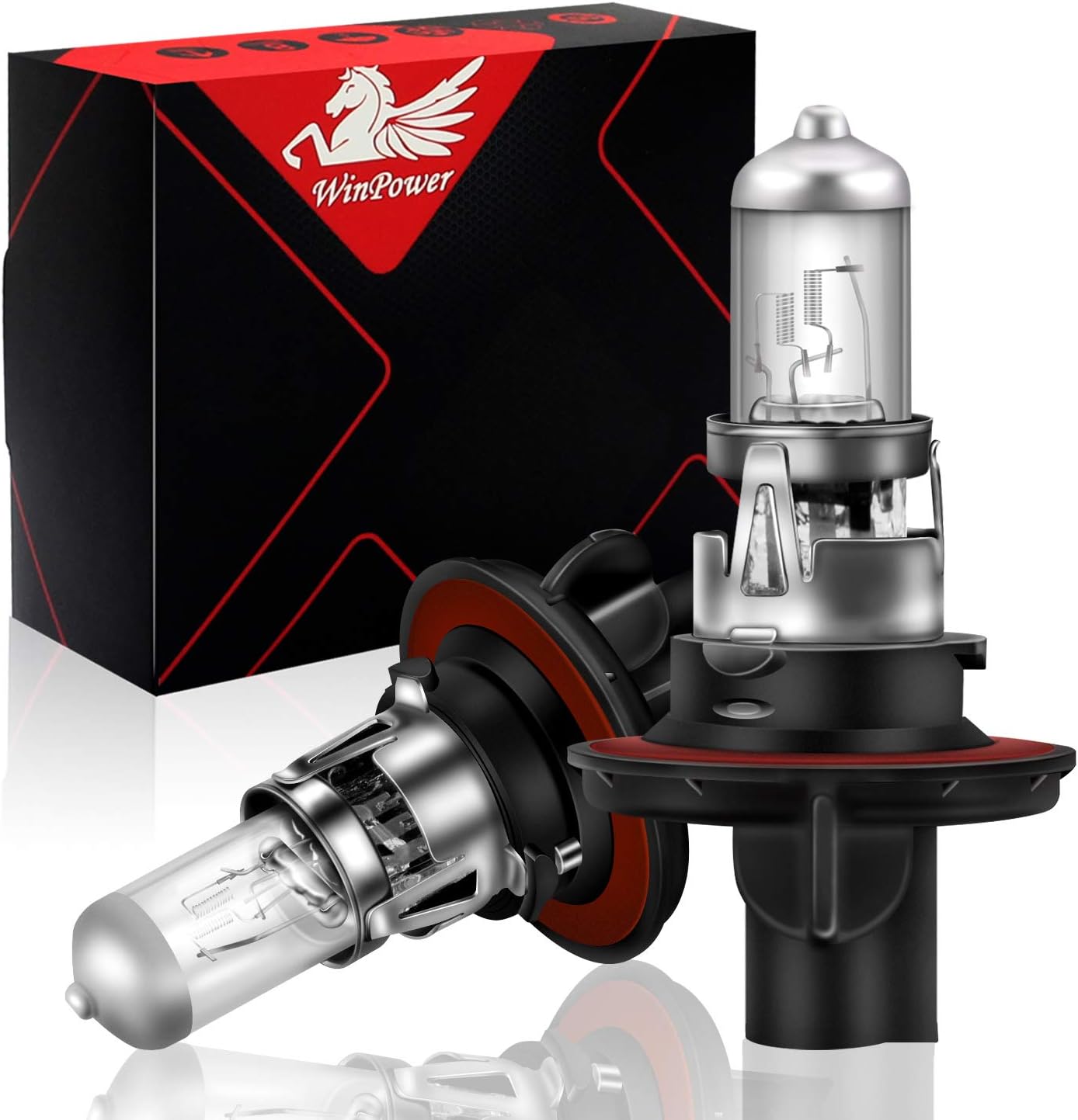 WinPower H13 9008 halogen headlight bulb front view showcasing dual filament and quartz glass design