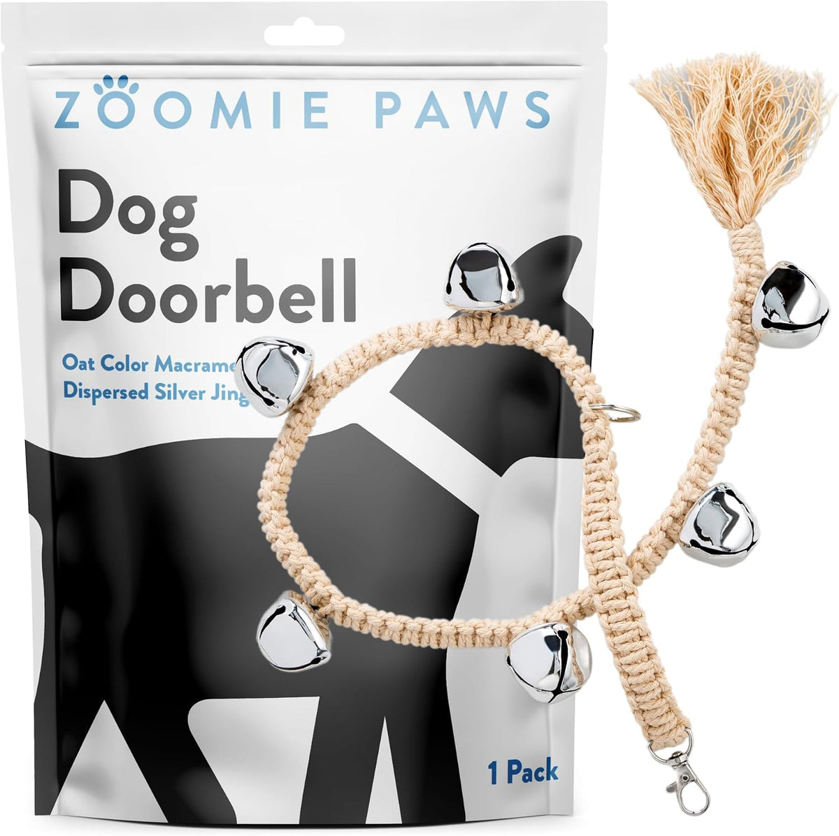 Dog Puppy Training Bell Potty and Outdoor Training Doorbell - Zoomie Paws, Black and White Strap with Bells - Image 10