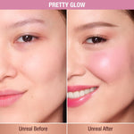 Charlotte Tilbury cream makeup stick applied on lips and cheeks for a dewy look.
