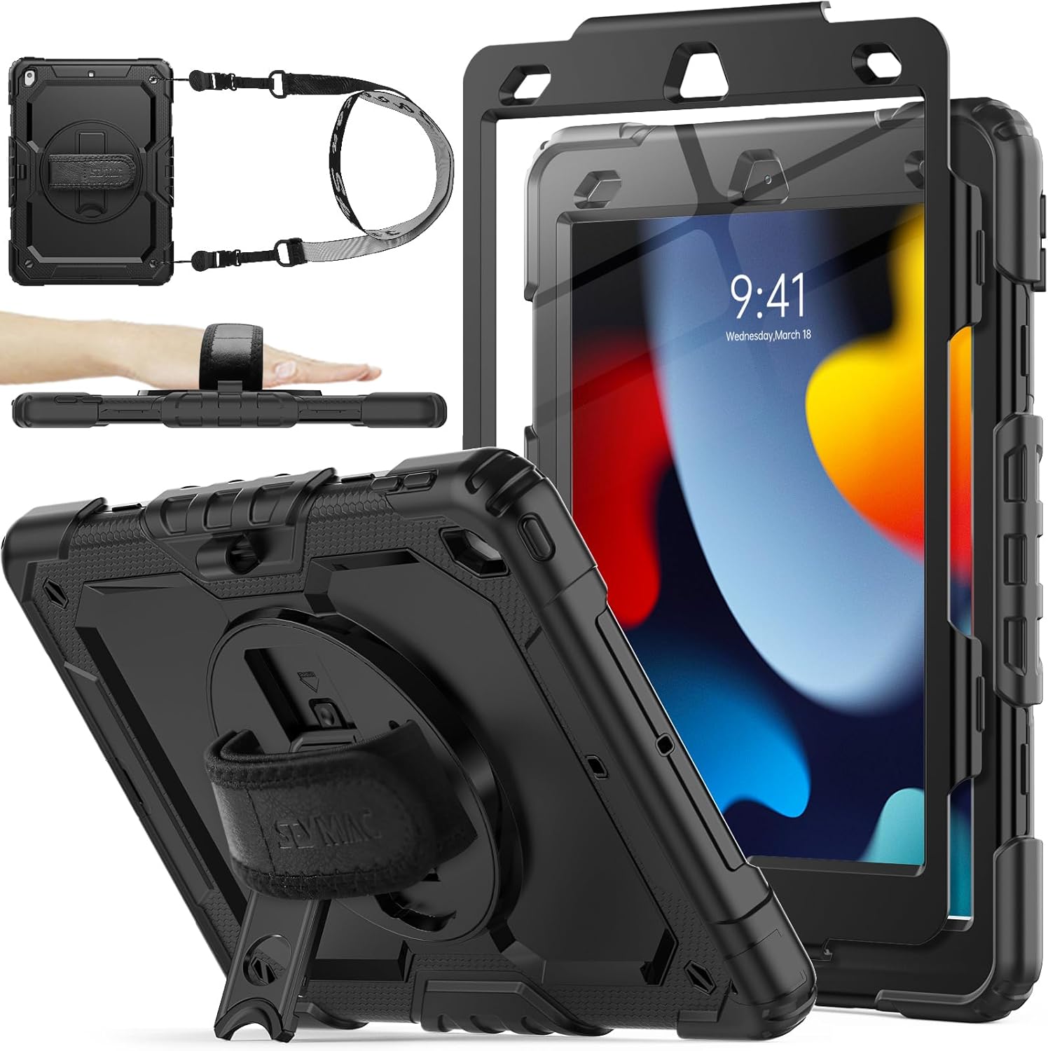 Seymac Stock iPad ten point two inch rugged case front view showcasing heavy duty protection.