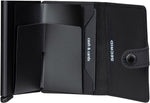 Secrid matte black leather wallet snap button closure