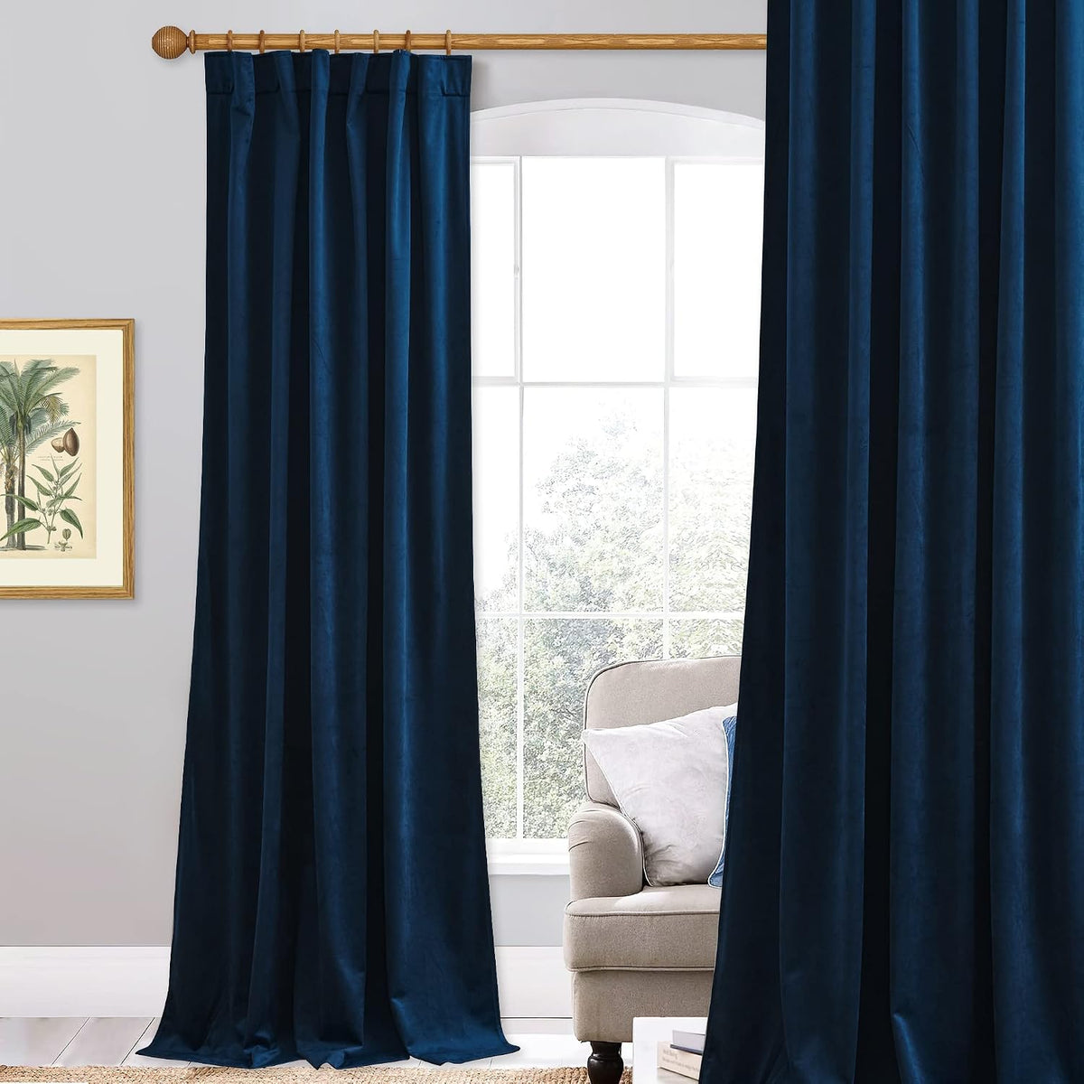 StangH navy blue velvet blackout curtain front view luxury drape