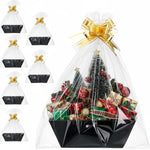 Mimorou empty gift basket kit showing front view of six black paperboard trays and decorative bows