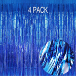 EUFARS blue foil fringe curtain four pack front view metallic party backdrop