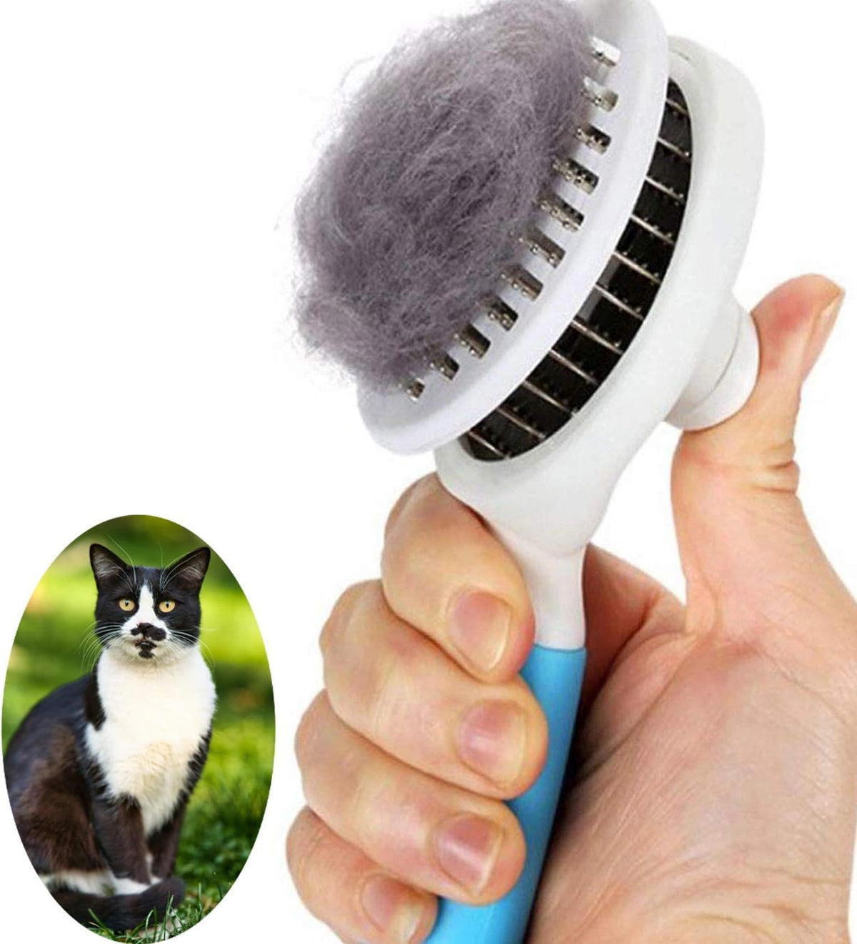 eMMiuss pet grooming tool with one click hair release button pressed