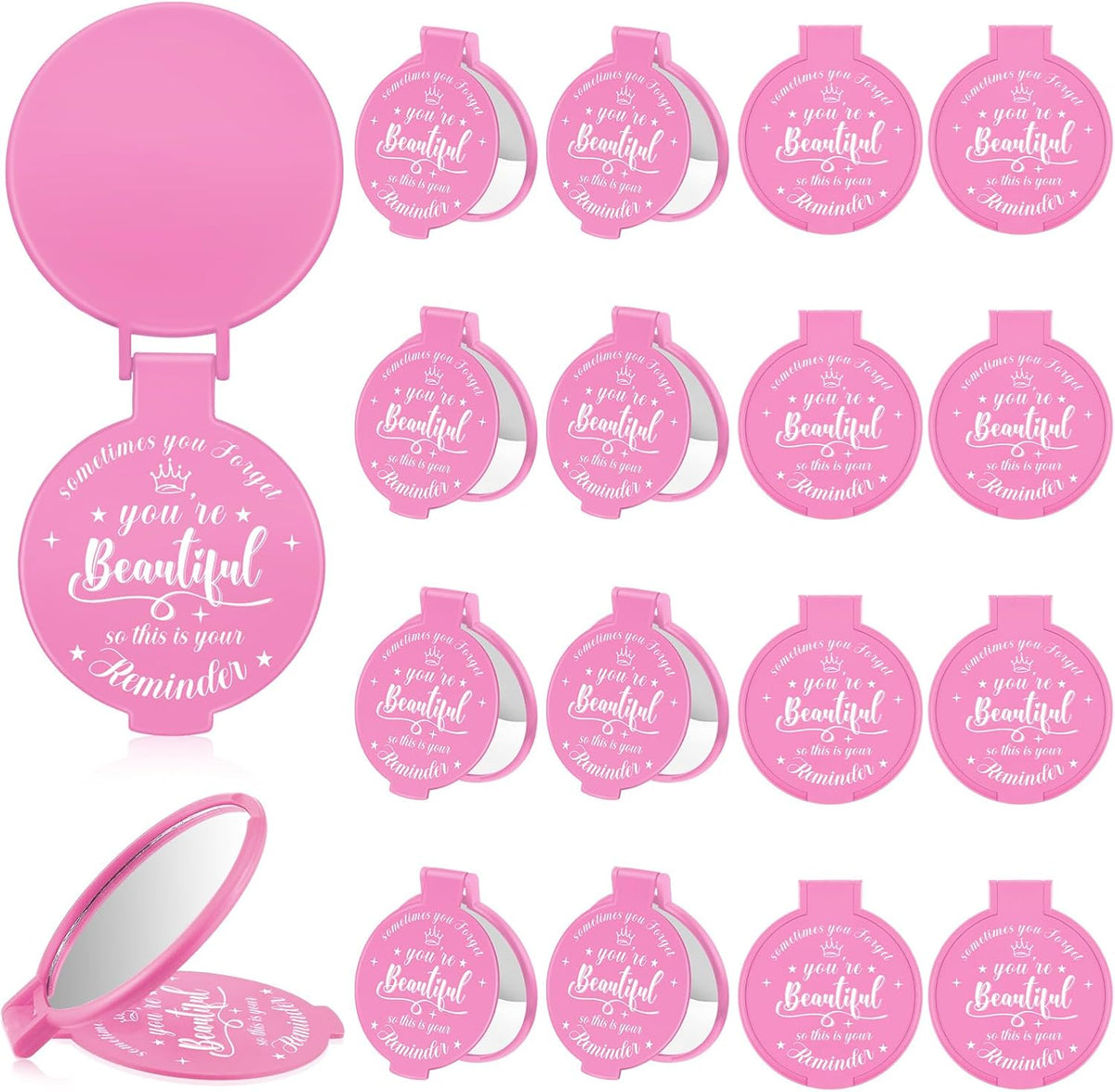 Gulfmew inspirational compact mirror set 18 count front view showing pink design