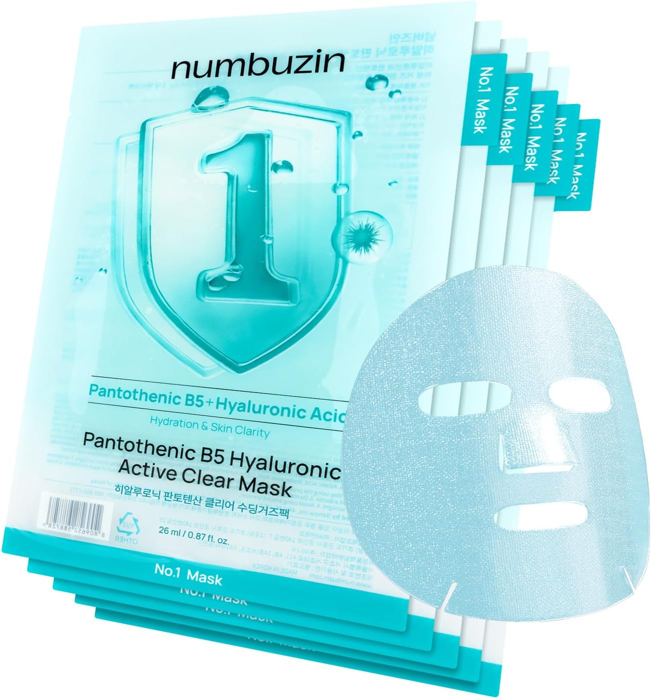 Numbuzin Number One Pantothenic B5 Hyaluronic Active Clear Mask front view packaging for acne care