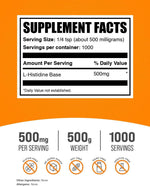 BulkSupplements L-Histidine nutritional label details