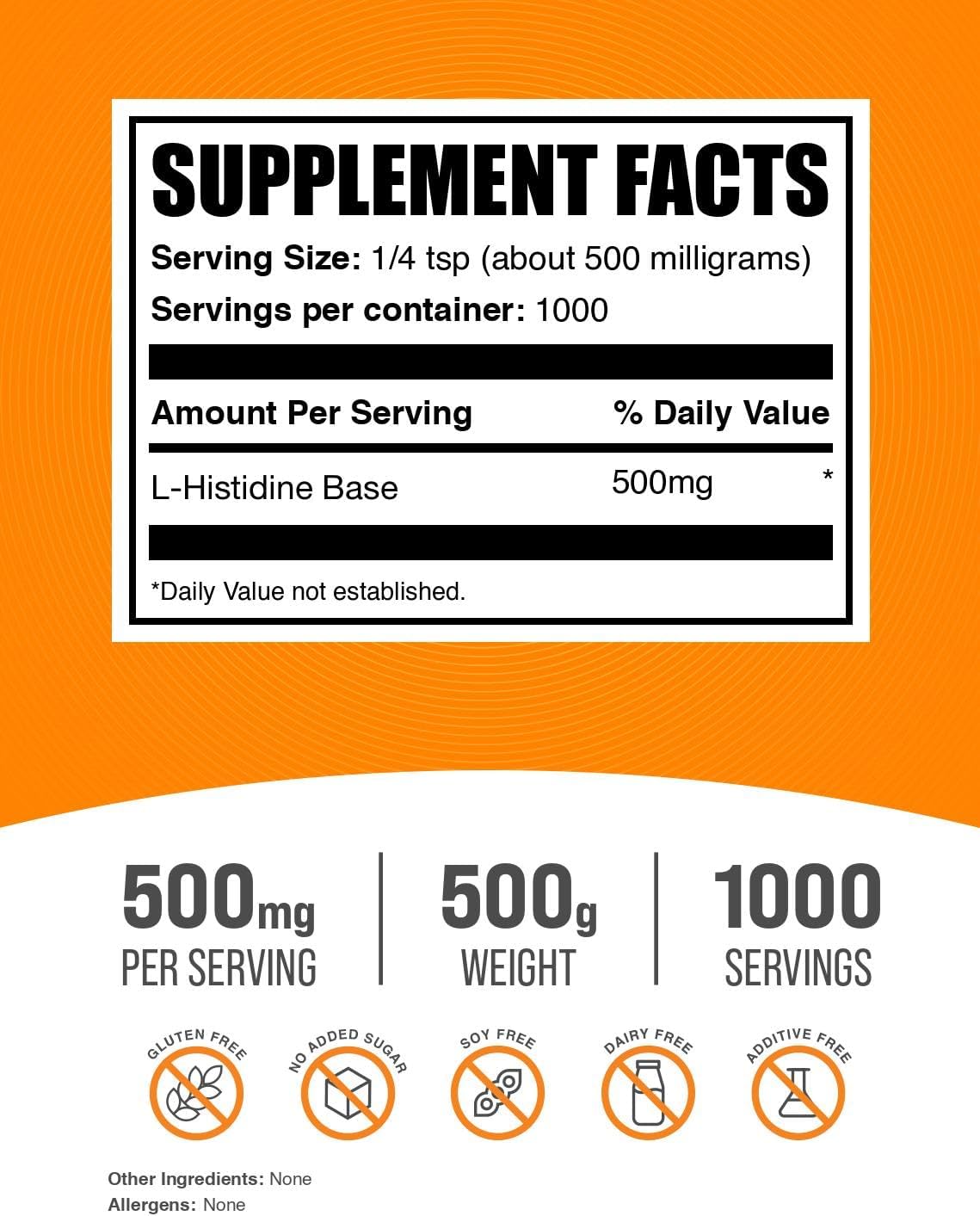 BulkSupplements L-Histidine nutritional label details